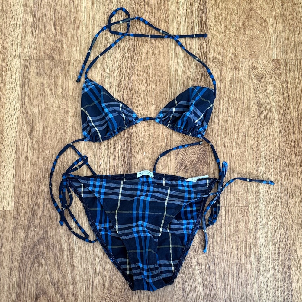 Burberry Blue and Gold Check Bikini